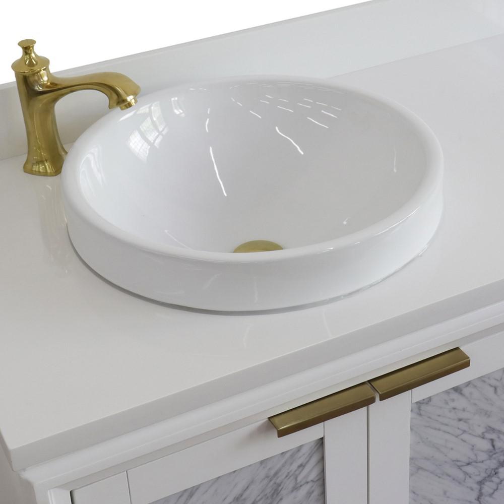 Single vanity in White with White quartz and round sink- Left door/Left sink. Picture 9