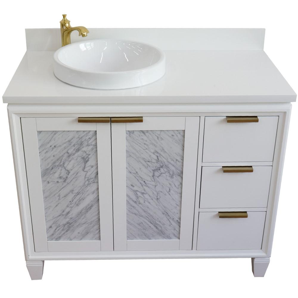 Single vanity in White with White quartz and round sink- Left door/Left sink. Picture 11