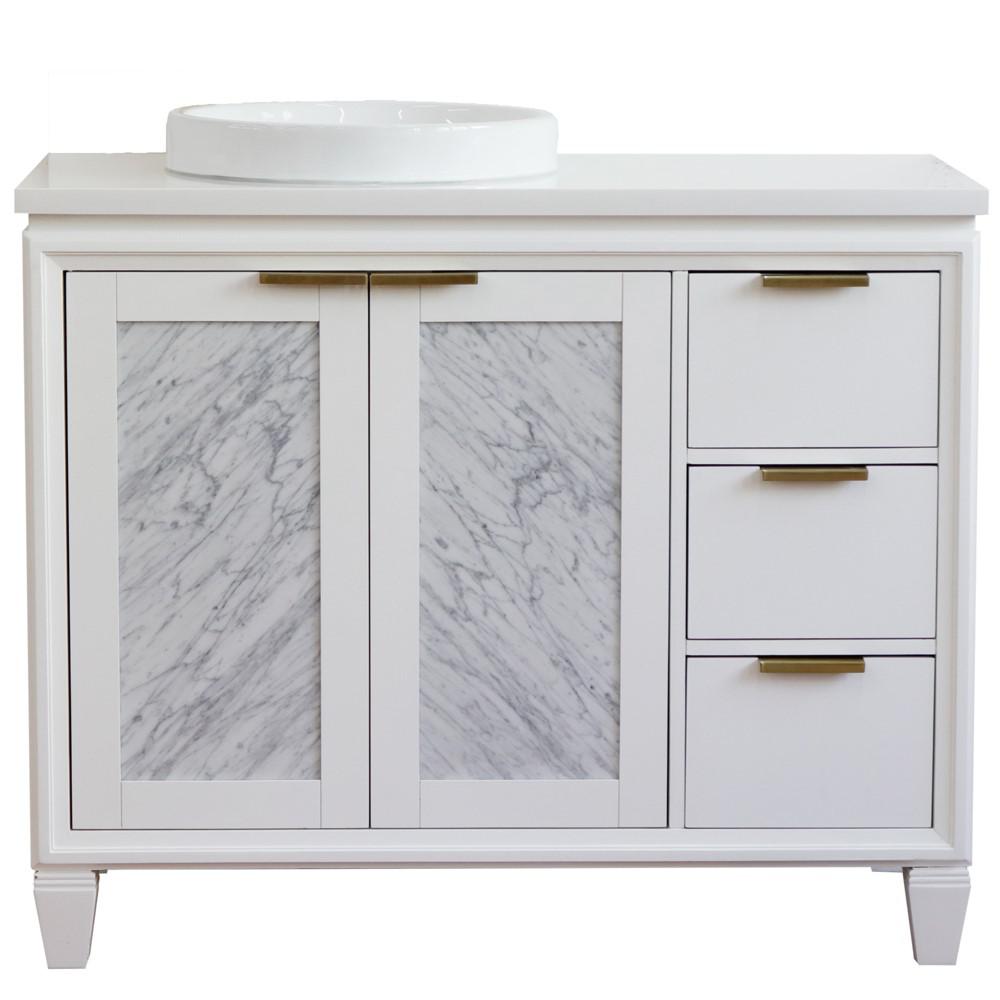 Single vanity in White with White quartz and round sink- Left door/Left sink. Picture 14