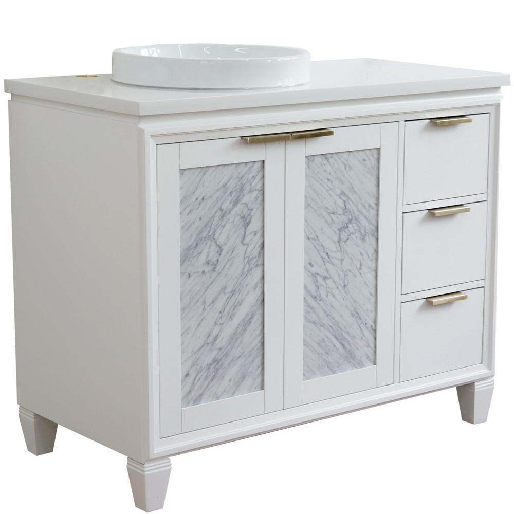 Single vanity in White with White quartz and round sink- Left door/Left sink. Picture 15