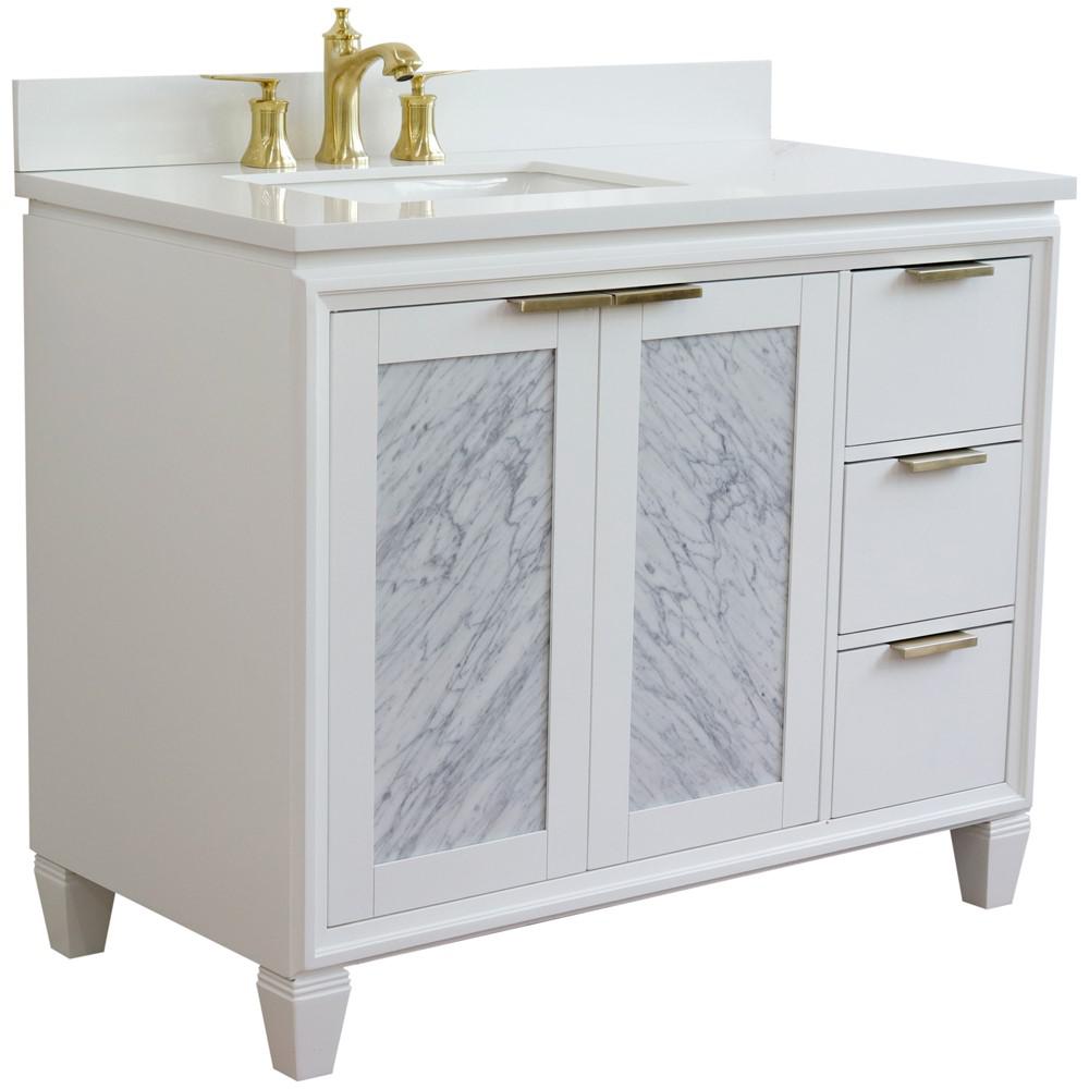 Single vanity in White with White quartz and rectangle sink- door/sink. Picture 6