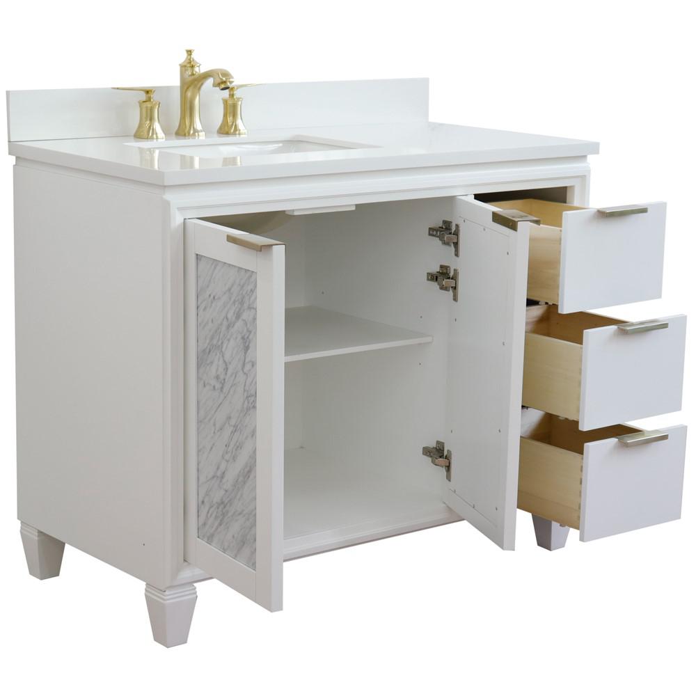 Single vanity in White with White quartz and rectangle sink- door/sink. Picture 7