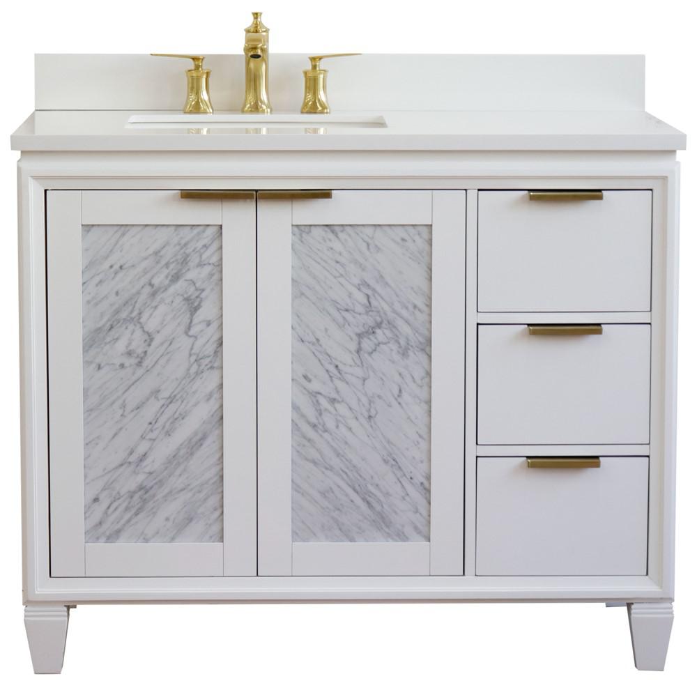 Single vanity in White with White quartz and rectangle sink- door/sink. Picture 8