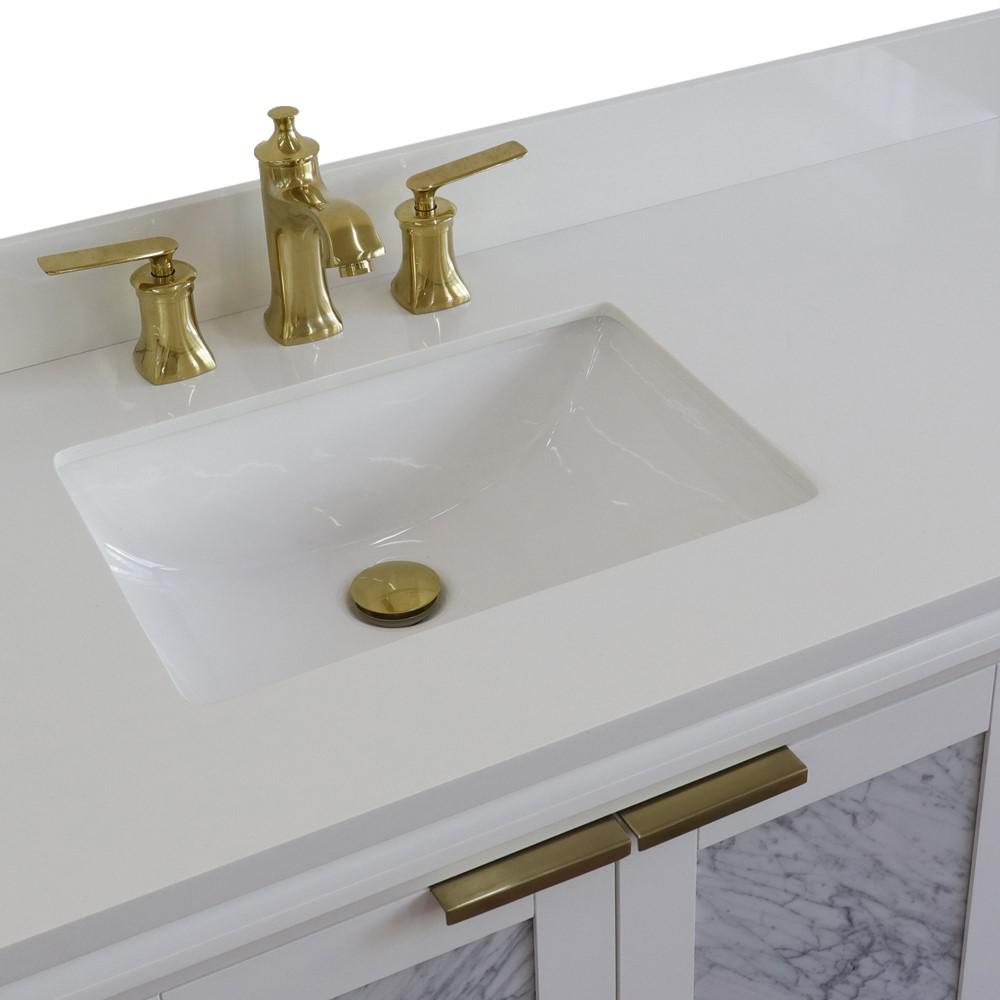 Single vanity in White with White quartz and rectangle sink- door/sink. Picture 9