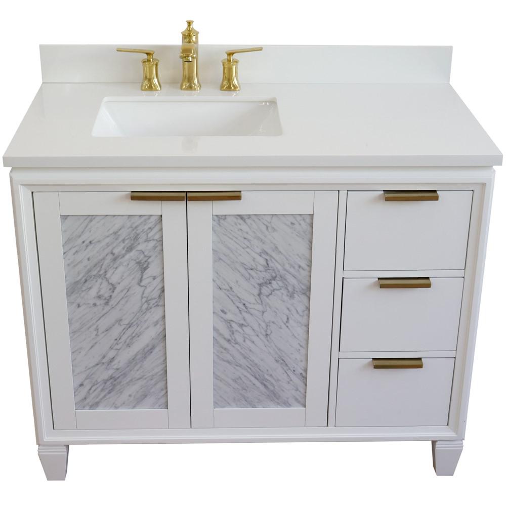 Single vanity in White with White quartz and rectangle sink- door/sink. Picture 11