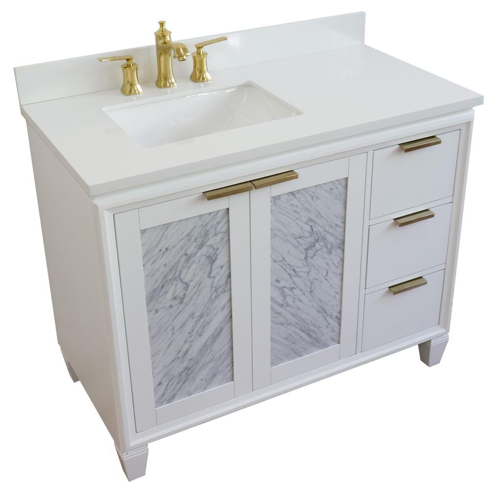 Single vanity in White with White quartz and rectangle sink- door/sink. Picture 12
