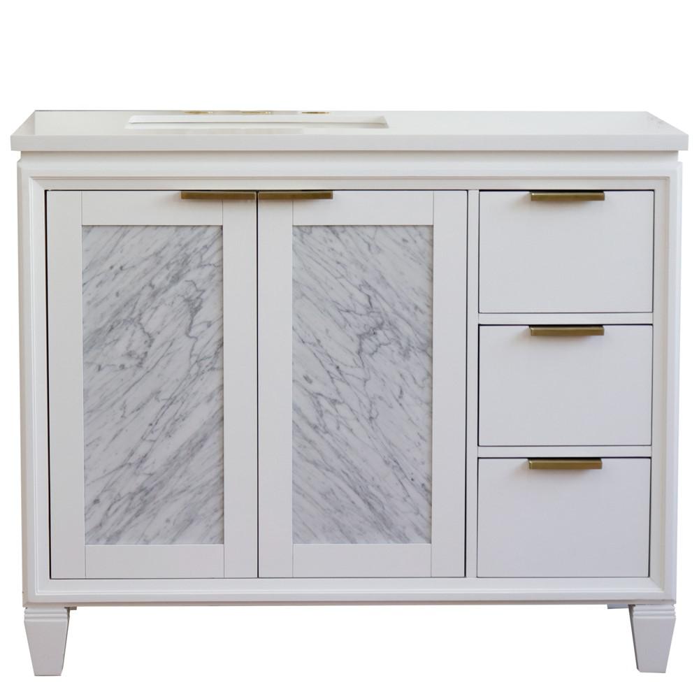 Single vanity in White with White quartz and rectangle sink- door/sink. Picture 14