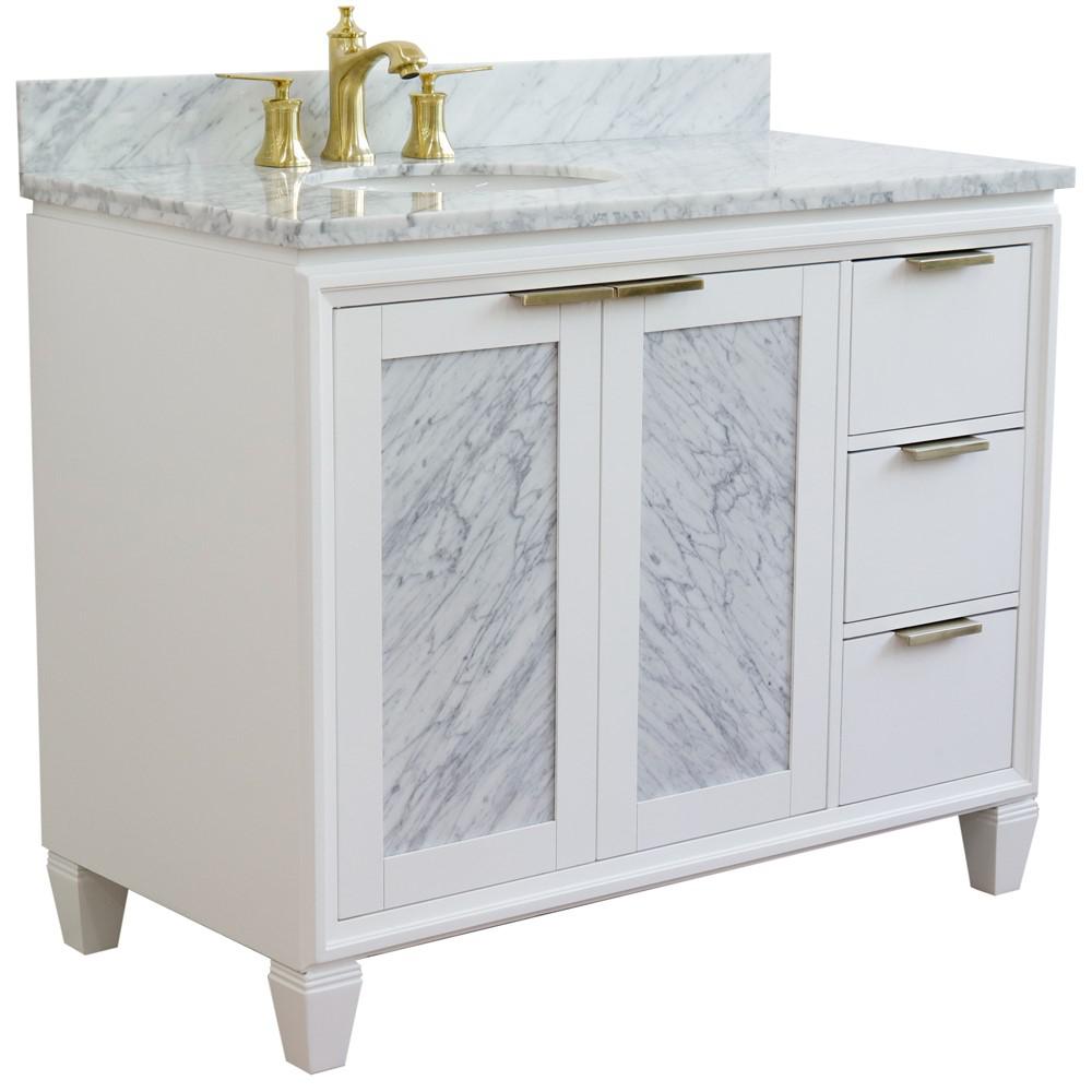Single vanity in White with White Carrara and oval sink- Left door/Left sink. Picture 6