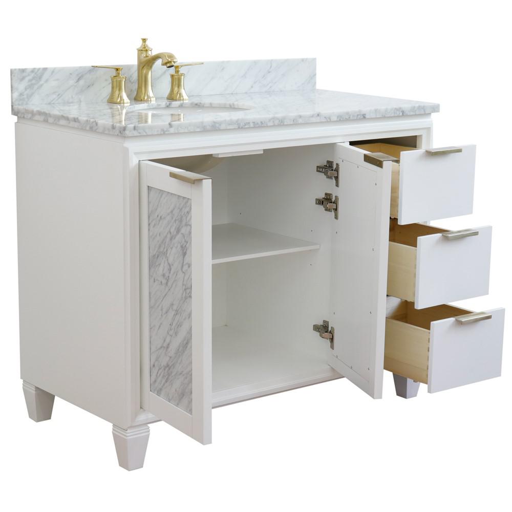 Single vanity in White with White Carrara and oval sink- Left door/Left sink. Picture 7