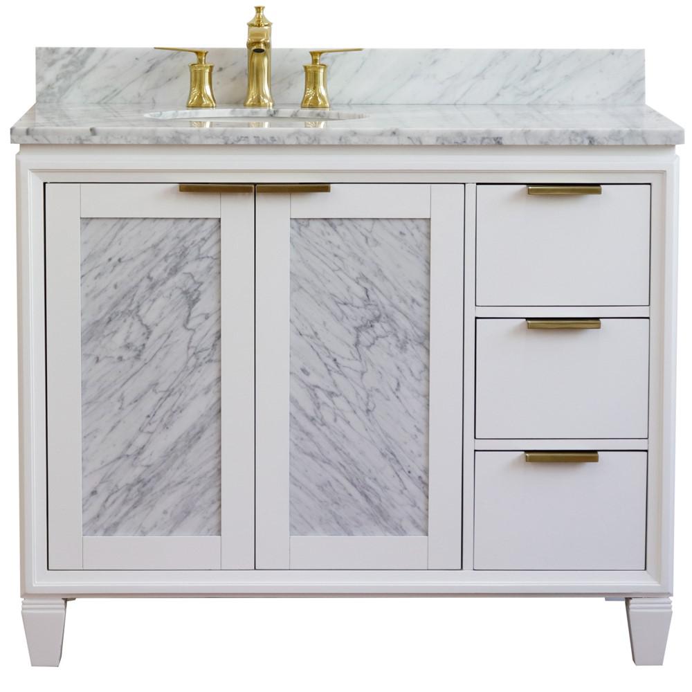 Single vanity in White with White Carrara and oval sink- Left door/Left sink. Picture 8
