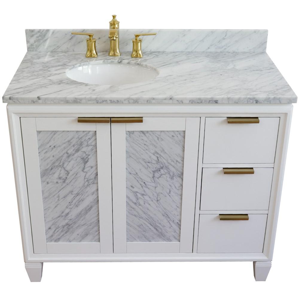 Single vanity in White with White Carrara and oval sink- Left door/Left sink. Picture 11