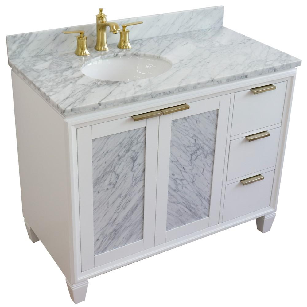 Single vanity in White with White Carrara and oval sink- Left door/Left sink. Picture 12