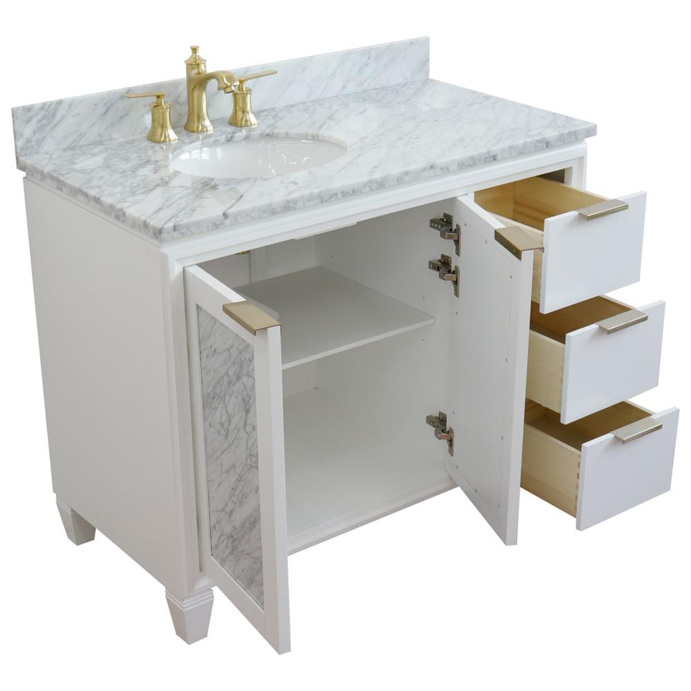Single vanity in White with White Carrara and oval sink- Left door/Left sink. Picture 13