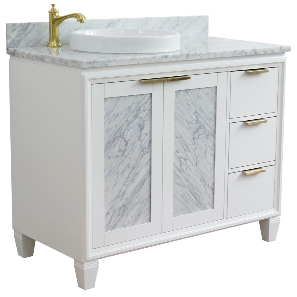 Single vanity in White with White Carrara and round sink- door/sink. Picture 6