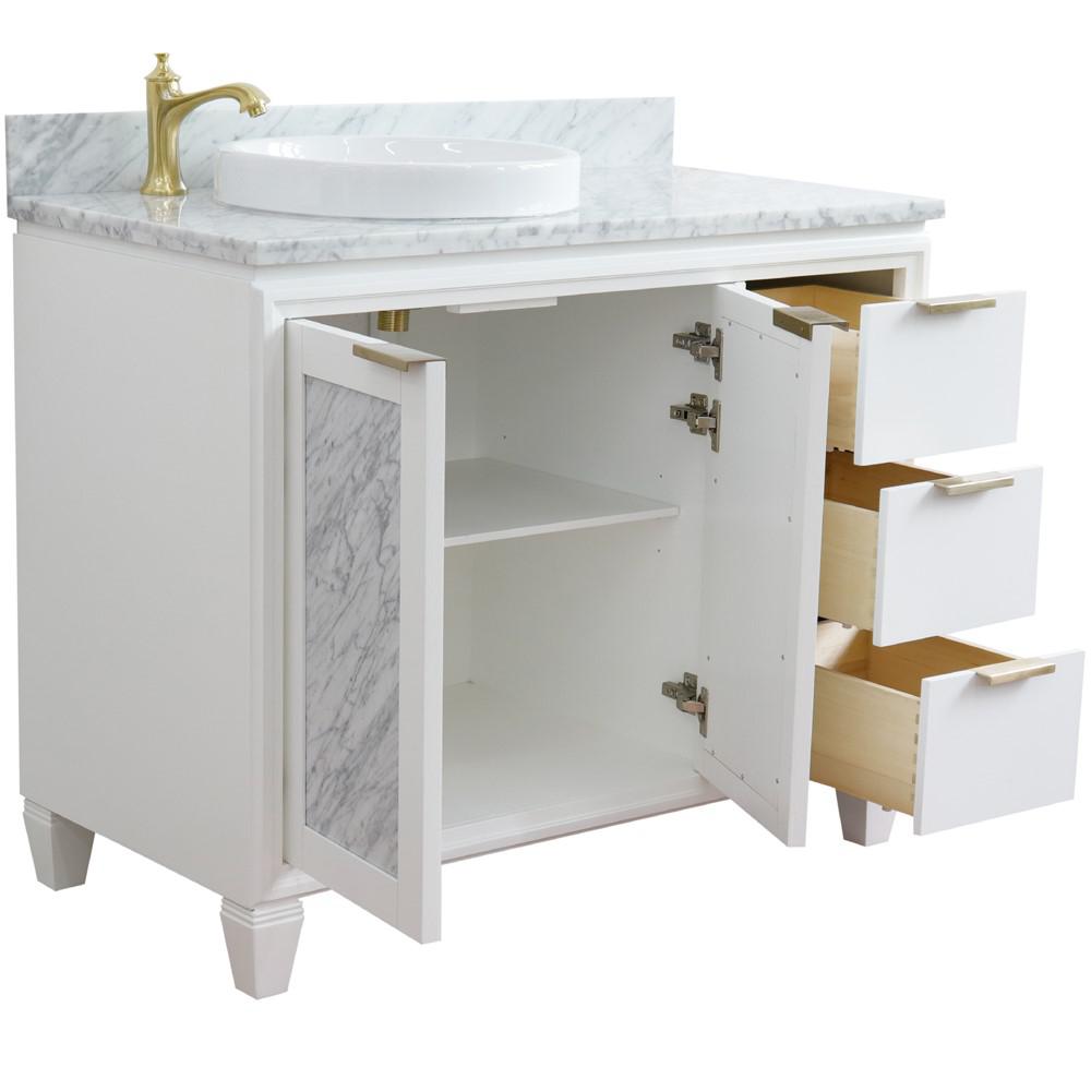 Single vanity in White with White Carrara and round sink- door/sink. Picture 7