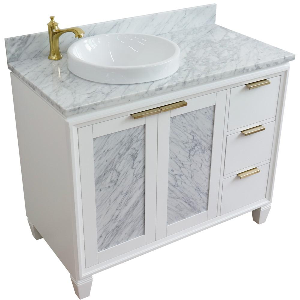 Single vanity in White with White Carrara and round sink- door/sink. Picture 12