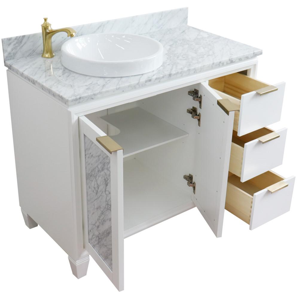 Single vanity in White with White Carrara and round sink- door/sink. Picture 13