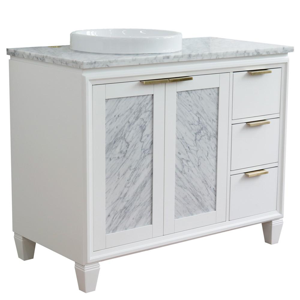 Single vanity in White with White Carrara and round sink- door/sink. Picture 15