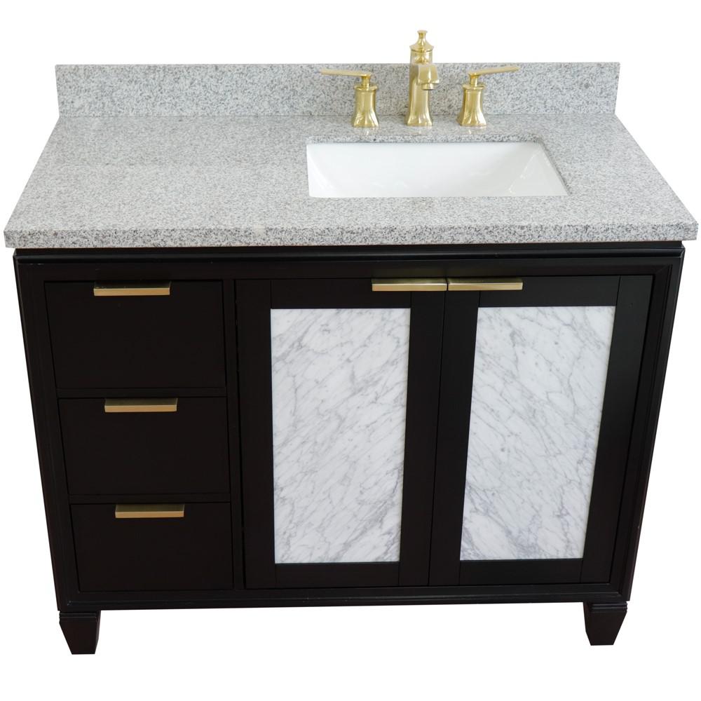 Single vanity in Black with Gray granite and rectangle sink. Picture 11