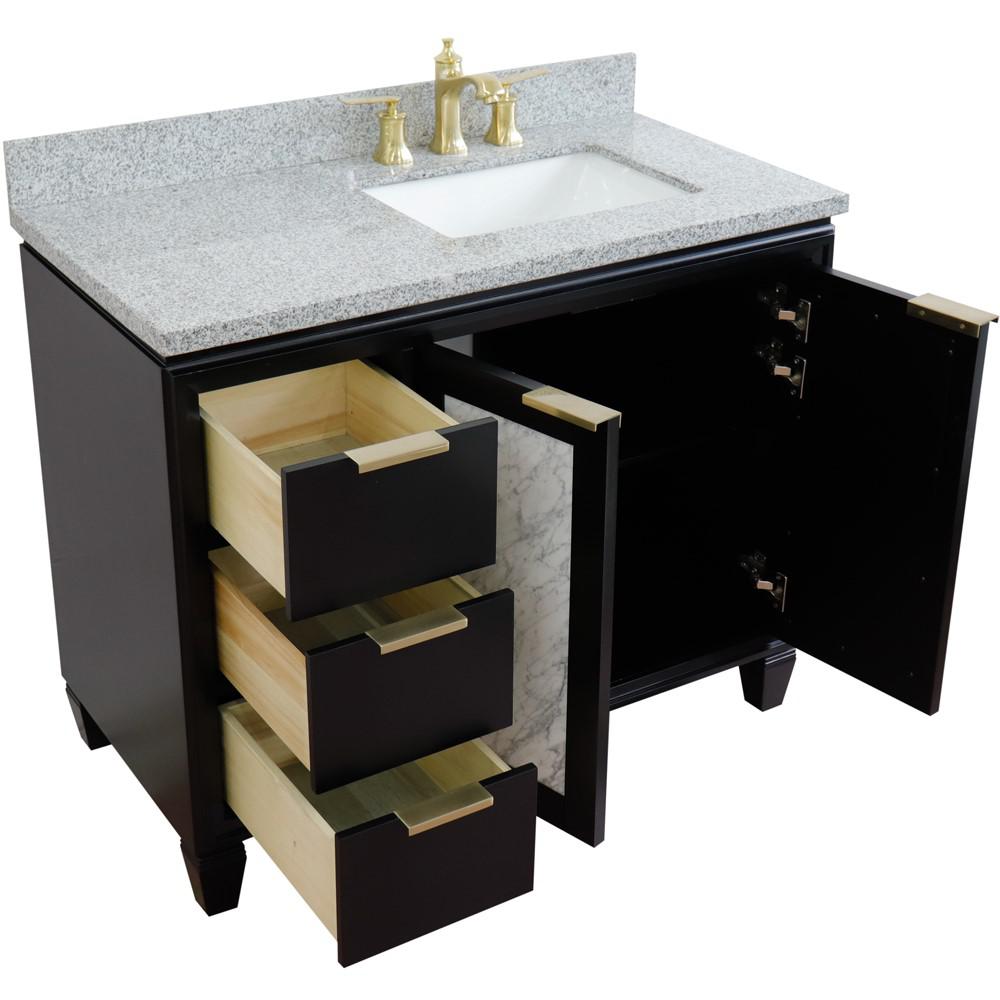Single vanity in Black with Gray granite and rectangle sink. Picture 13