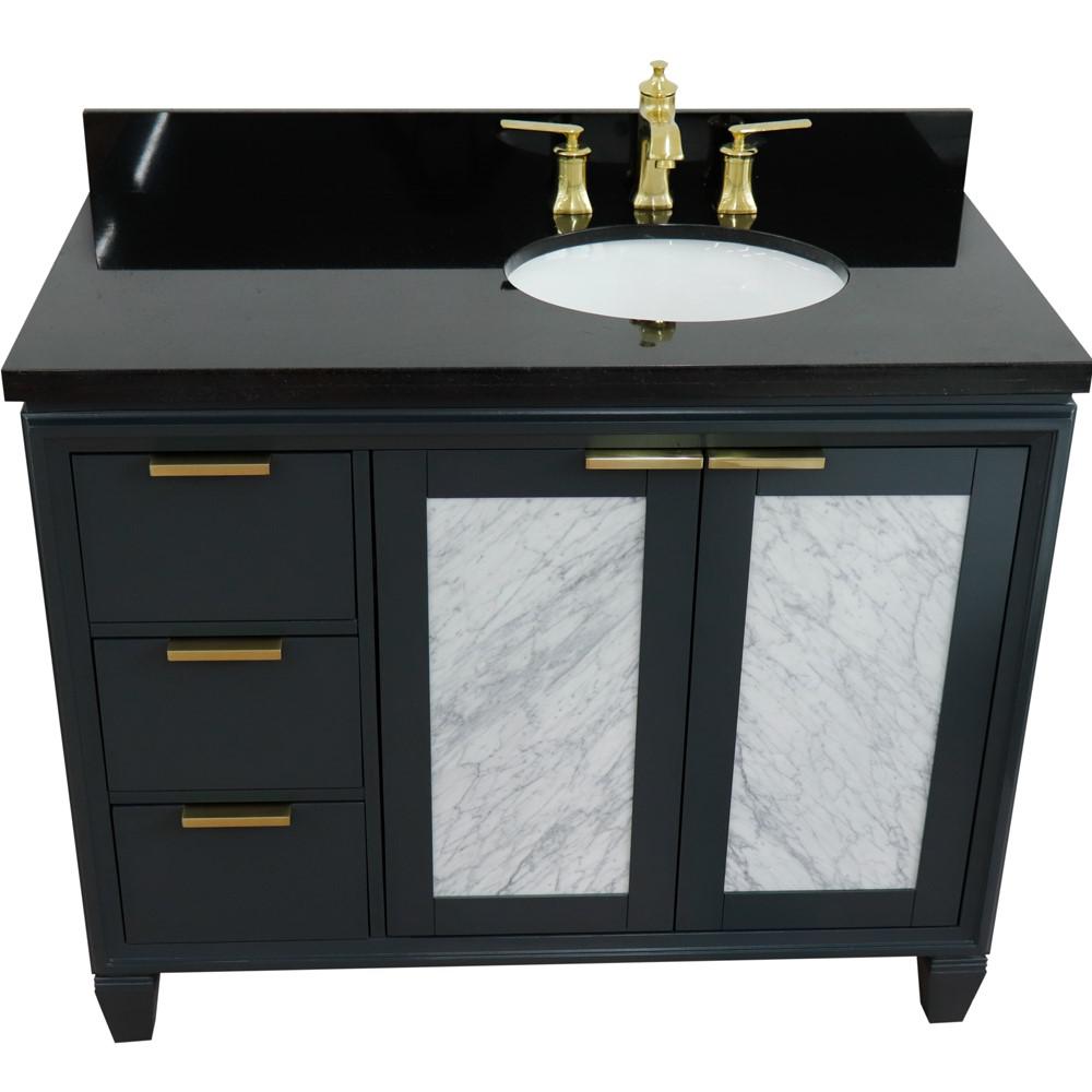 Single vanity in Dark Gray with Black galaxy and oval sink. Picture 11