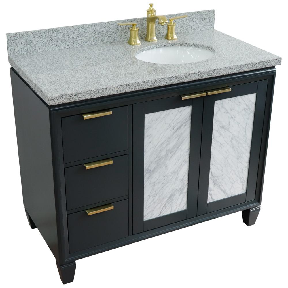 Single vanity in Dark Gray with Gray granite and oval sink. Picture 12
