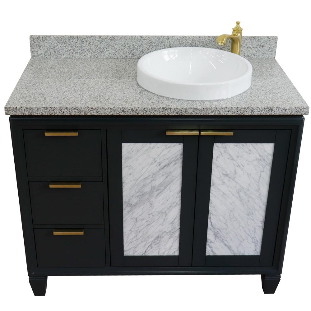 Single vanity in Dark Gray with Gray granite and round sink. Picture 11