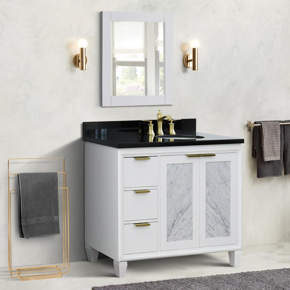 Single vanity in White with Black galaxy and oval sink. Picture 2