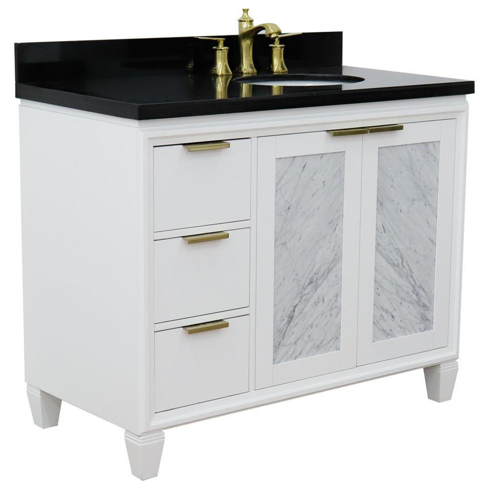Single vanity in White with Black galaxy and oval sink. Picture 6