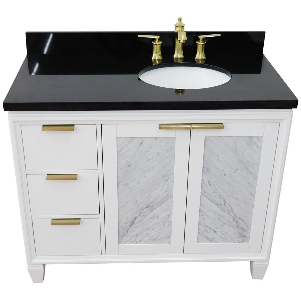 Single vanity in White with Black galaxy and oval sink. Picture 11