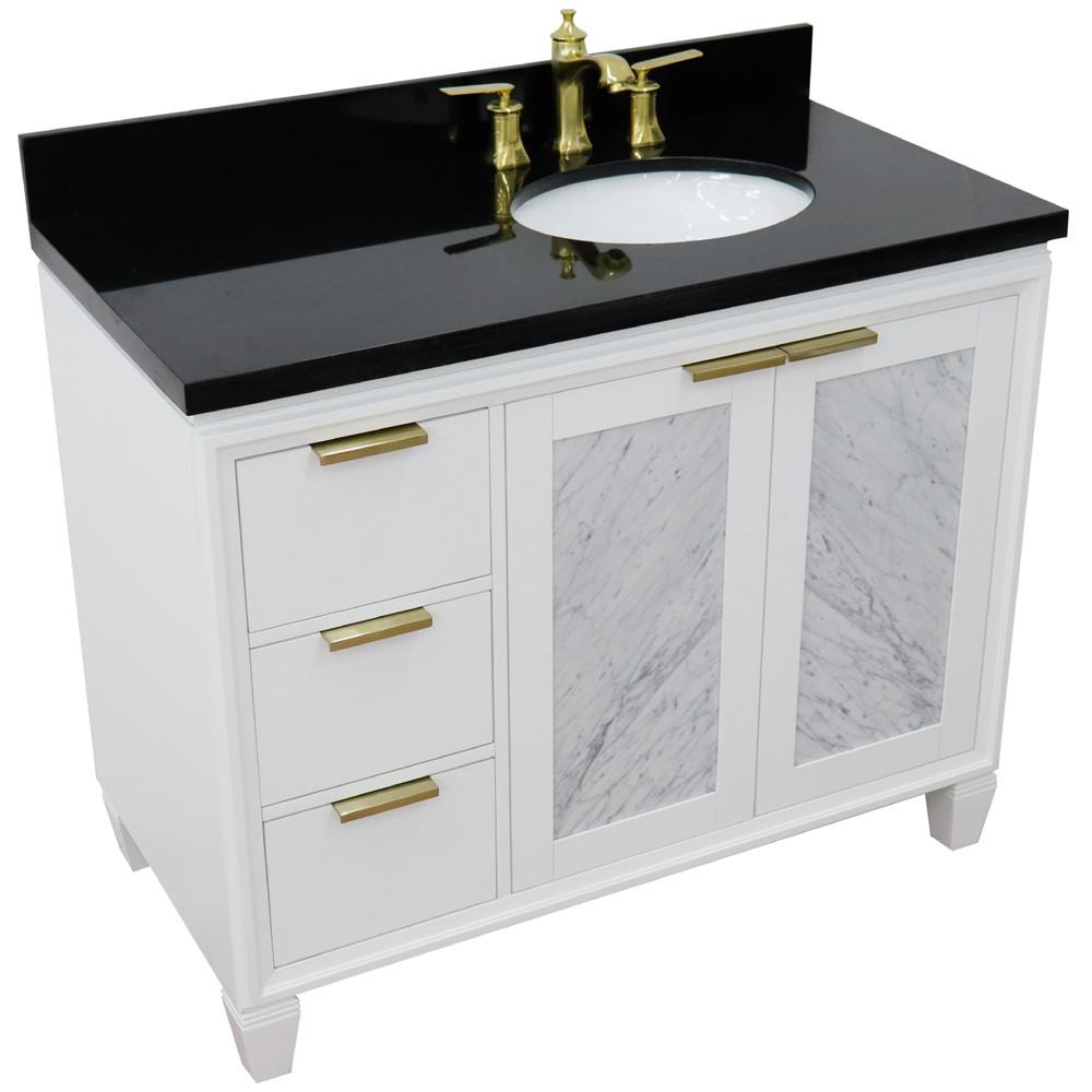 Single vanity in White with Black galaxy and oval sink. Picture 12