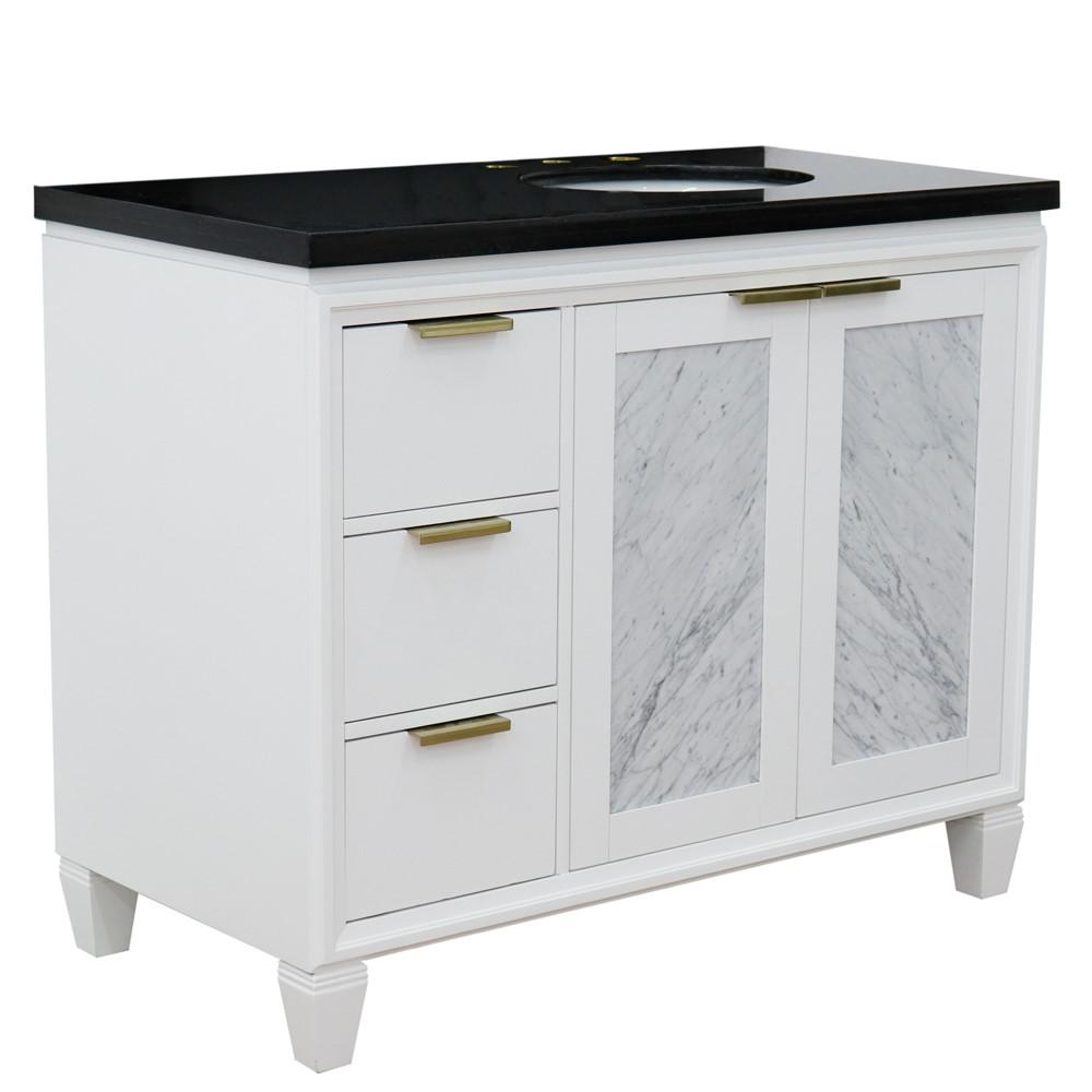 Single vanity in White with Black galaxy and oval sink. Picture 15