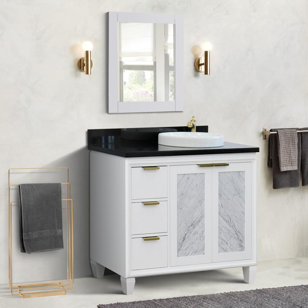 Single vanity in White with Black galaxy and round sink. Picture 2