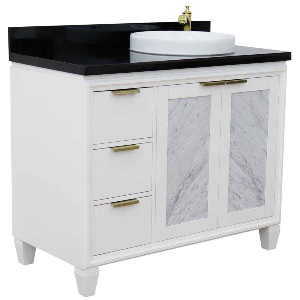 Single vanity in White with Black galaxy and round sink. Picture 6