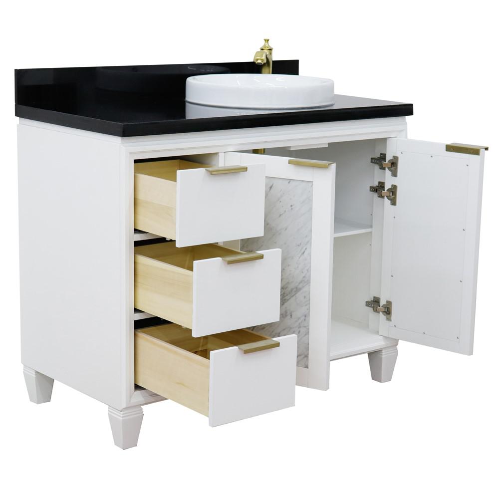 Single vanity in White with Black galaxy and round sink. Picture 7