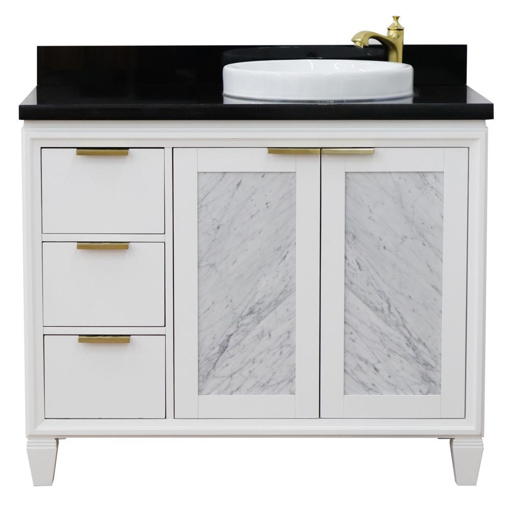 Single vanity in White with Black galaxy and round sink. Picture 8