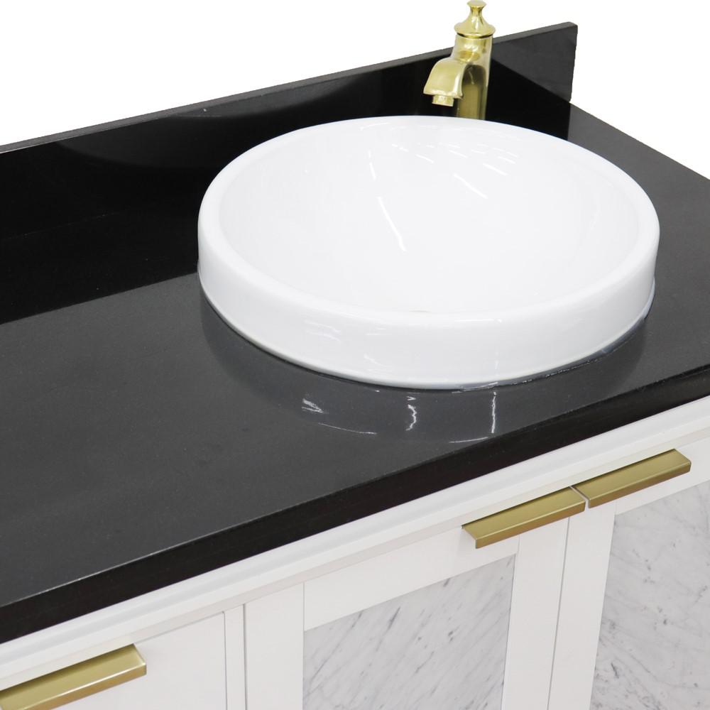 Single vanity in White with Black galaxy and round sink. Picture 9