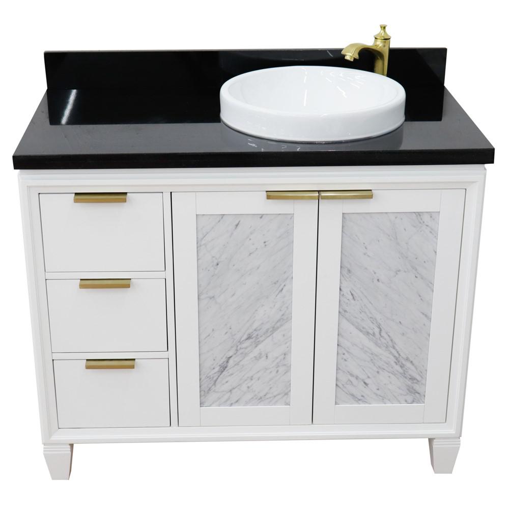 Single vanity in White with Black galaxy and round sink. Picture 11