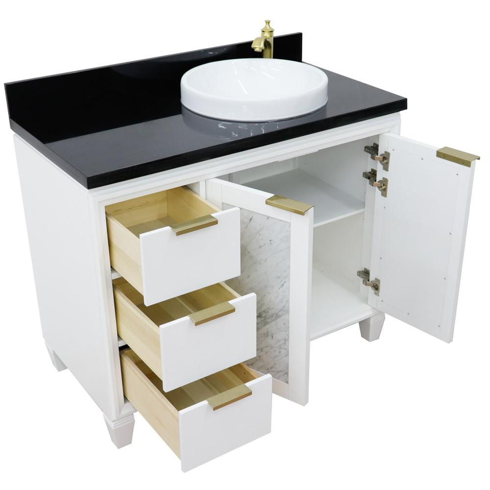 Single vanity in White with Black galaxy and round sink. Picture 13