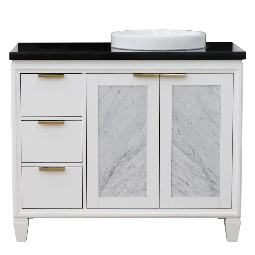 Single vanity in White with Black galaxy and round sink. Picture 14