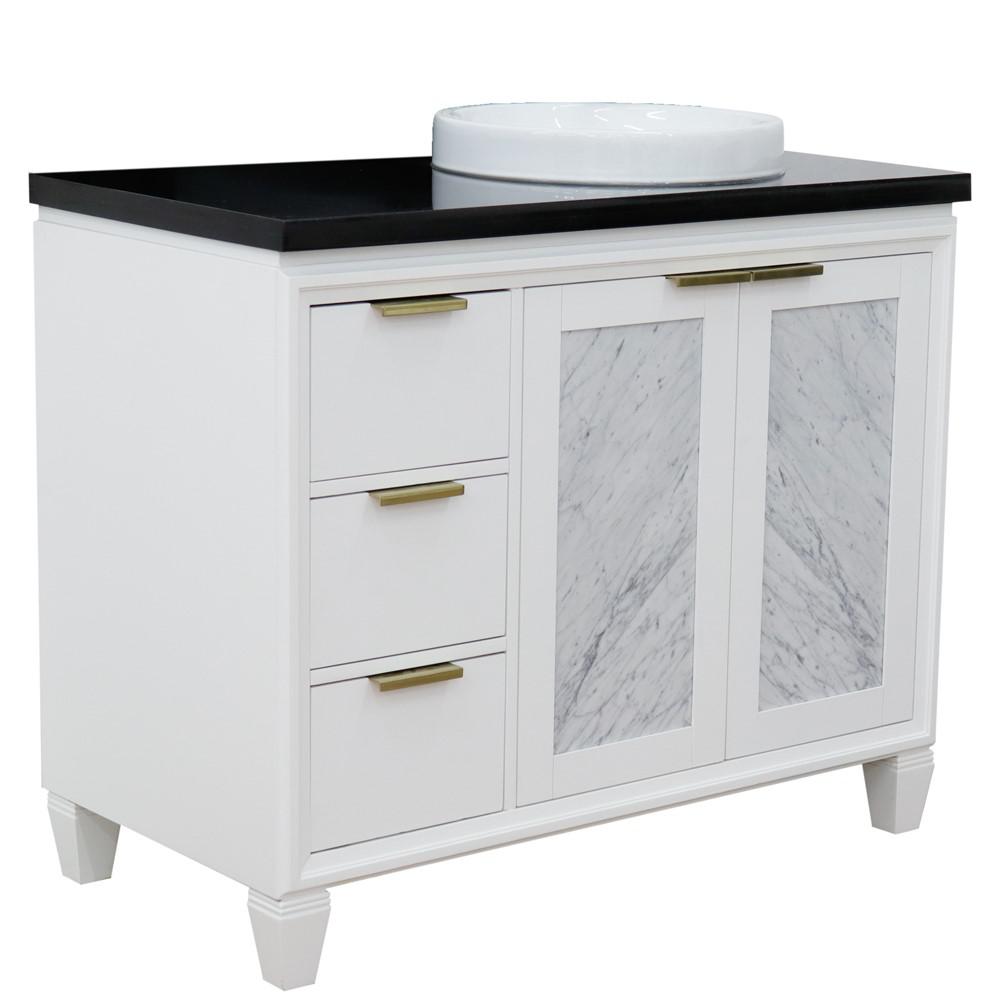 Single vanity in White with Black galaxy and round sink. Picture 15