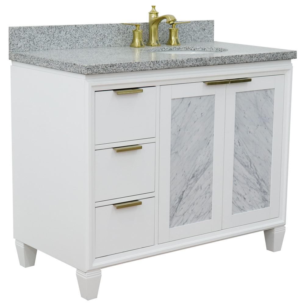 Single vanity in White with Gray granite and oval sink. Picture 6