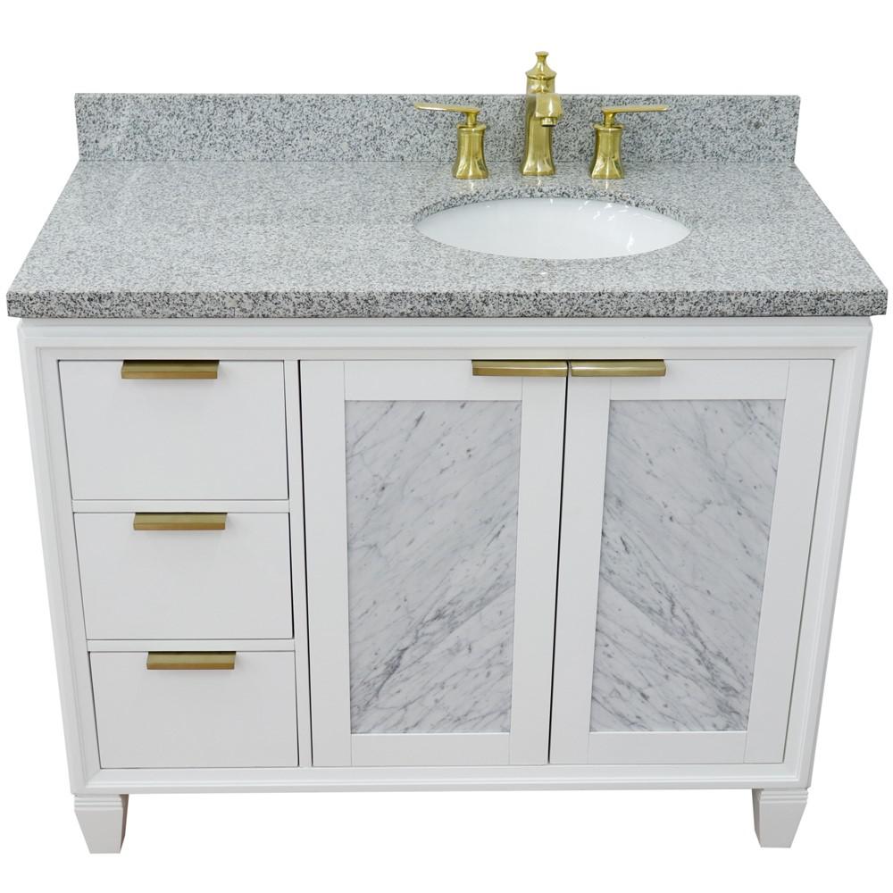 Single vanity in White with Gray granite and oval sink. Picture 11
