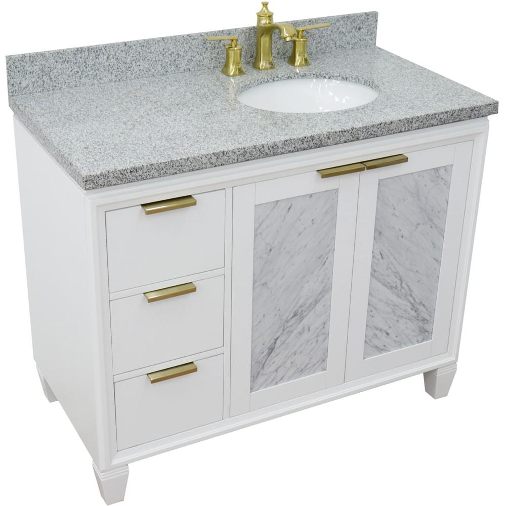 Single vanity in White with Gray granite and oval sink. Picture 12