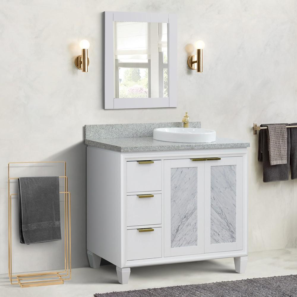 Single vanity in White with Gray granite and round sink. Picture 2