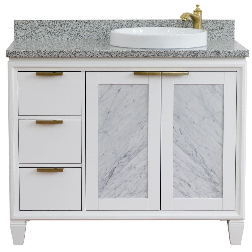 Single vanity in White with Gray granite and round sink. Picture 8