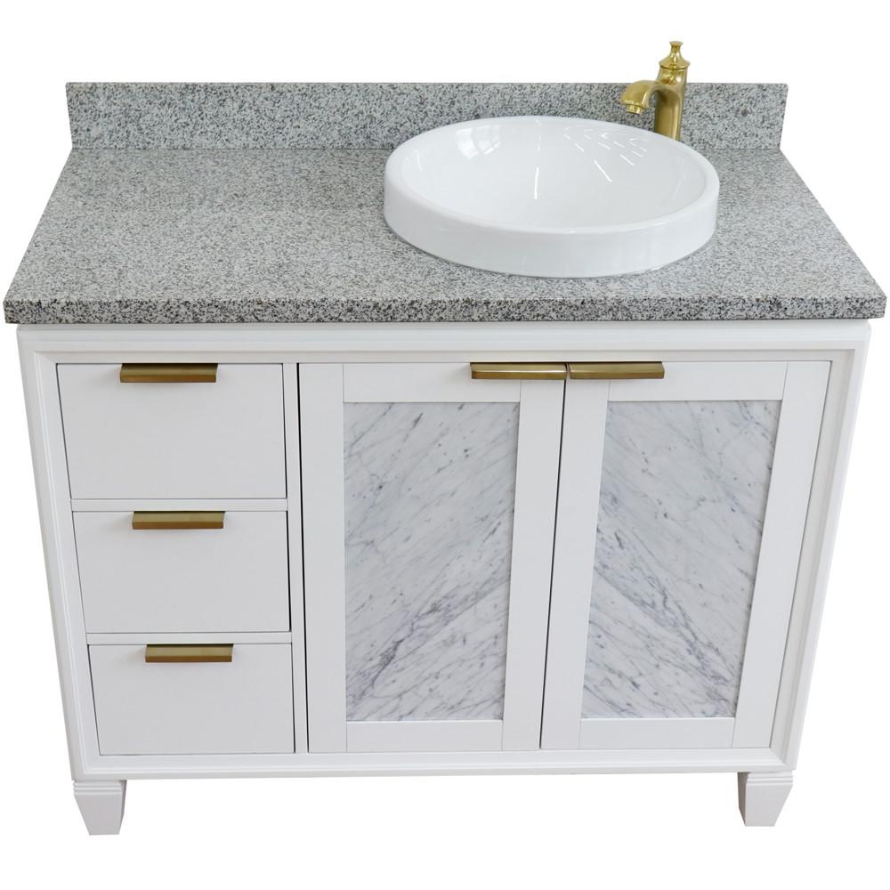 Single vanity in White with Gray granite and round sink. Picture 11