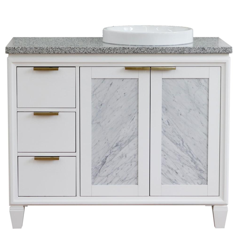 Single vanity in White with Gray granite and round sink. Picture 14