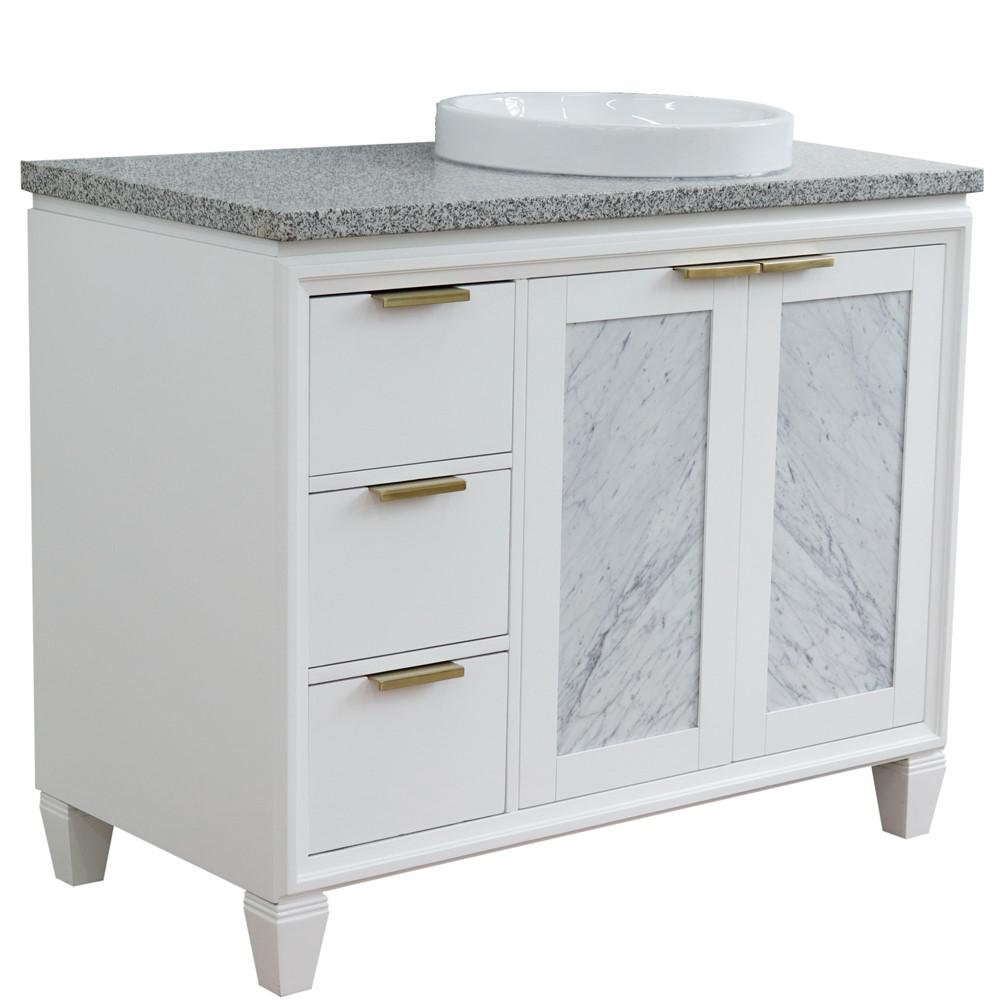 Single vanity in White with Gray granite and round sink. Picture 15