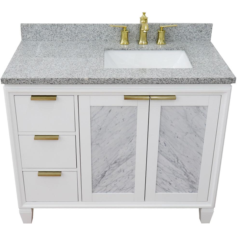 Single vanity in White with Gray granite and rectangle sink. Picture 11